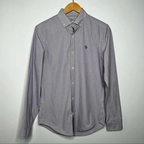Original Penguin Heritage Slim Fit Purple Pinstripe Button Down Shirt Small - Picture 3 of 10
